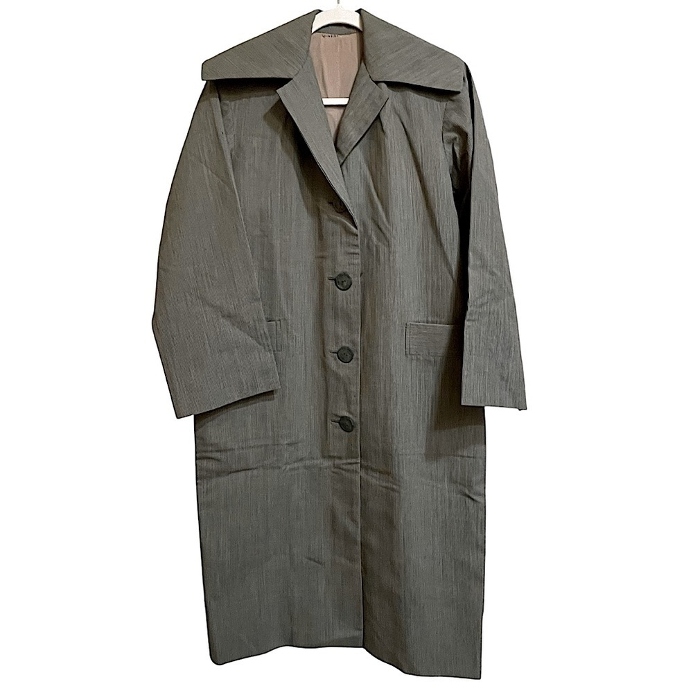 Vintage Chore Work Coat Button Front Large Collar Micro Stripe Black & White M/L